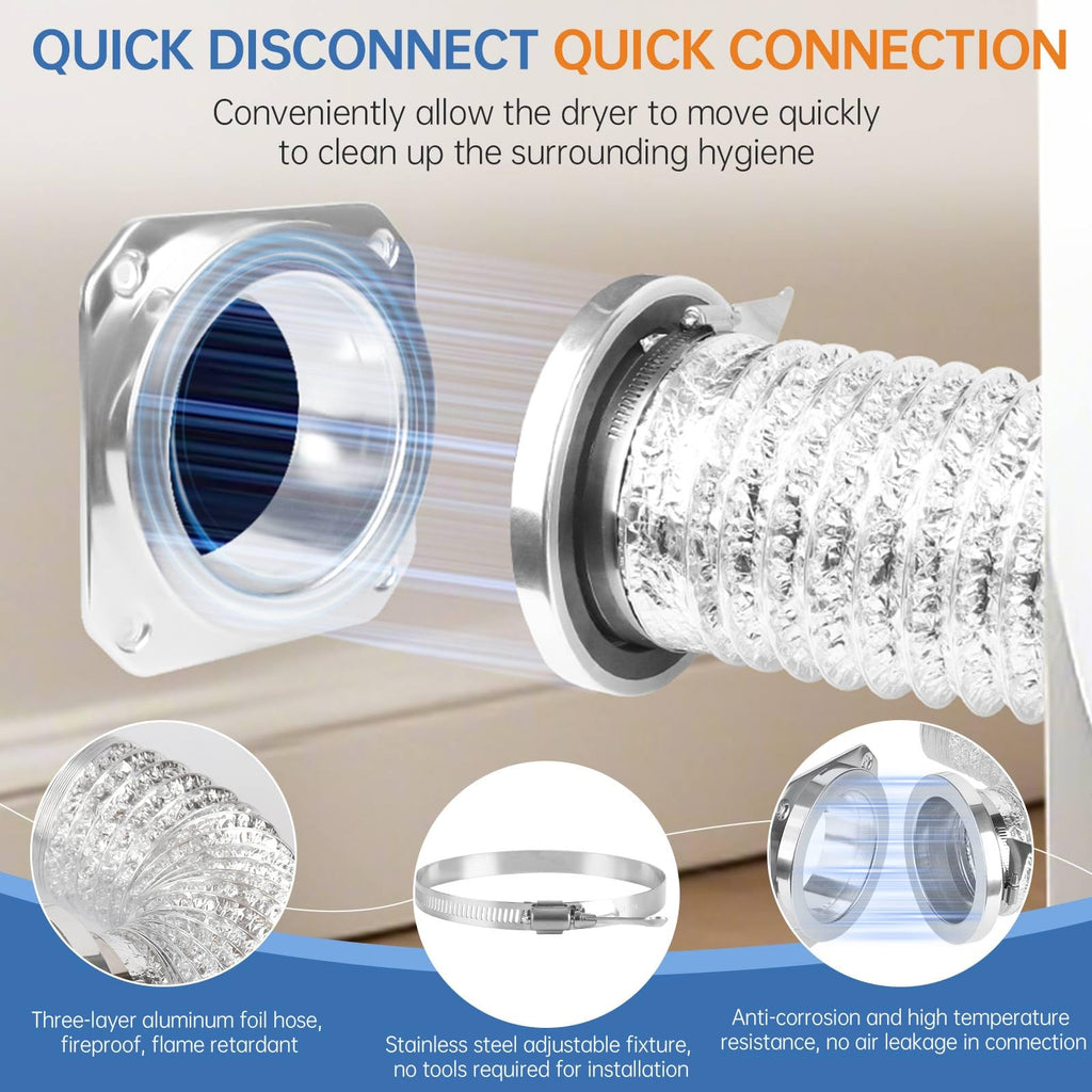 Magnetic Dryer Vent Coupling Connector Kit - DV180 Airtight Seal, Quick Connect, Includes 4"x3.3ft Duct & 2 Clamps