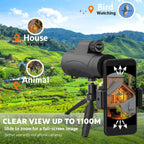 Asacam® 2025 Update - 80x100 Monocular Telescope High Powered for Smartphone HD Monoculars for Adults with Adapter/Tripod for Bird Watching Hiking Hunting Camping Traveling Outdoor Wildlife