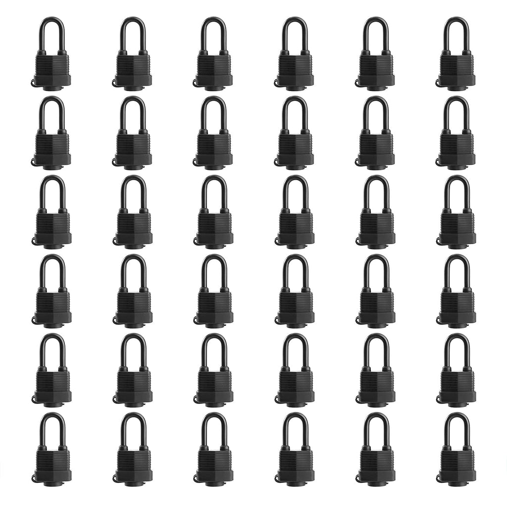 SafiSwords Waterproof Padlocks Keyed Alike for Outdoor use, Covered Heavy Duty Laminated Steel Lock, 1-9/16 Inch. Wide, Long Padlock, Pack of 36