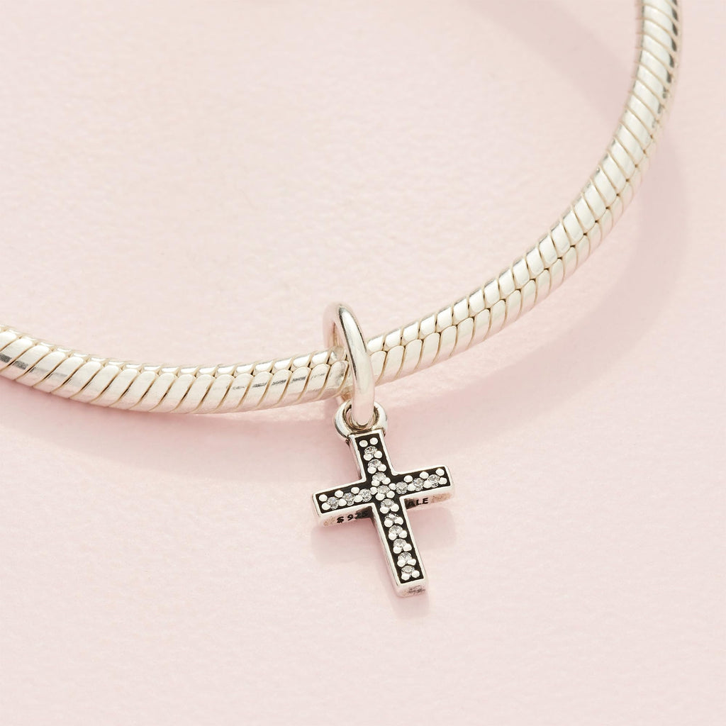 PANDORA Sparkling Cross Dangle Charm - Faith Symbol Design with Cubic Zirconia Stones - Hand-Finished - Jewelry for Her with Gift Box - Compatible with Moments & ME Charm Bracelets - Sterling Silver