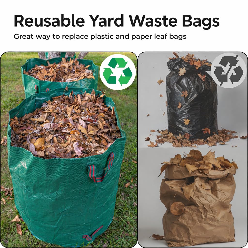 Gardzen 2 Pack 132 Gallon Yard Waste Bags Reusable Heavy Duty