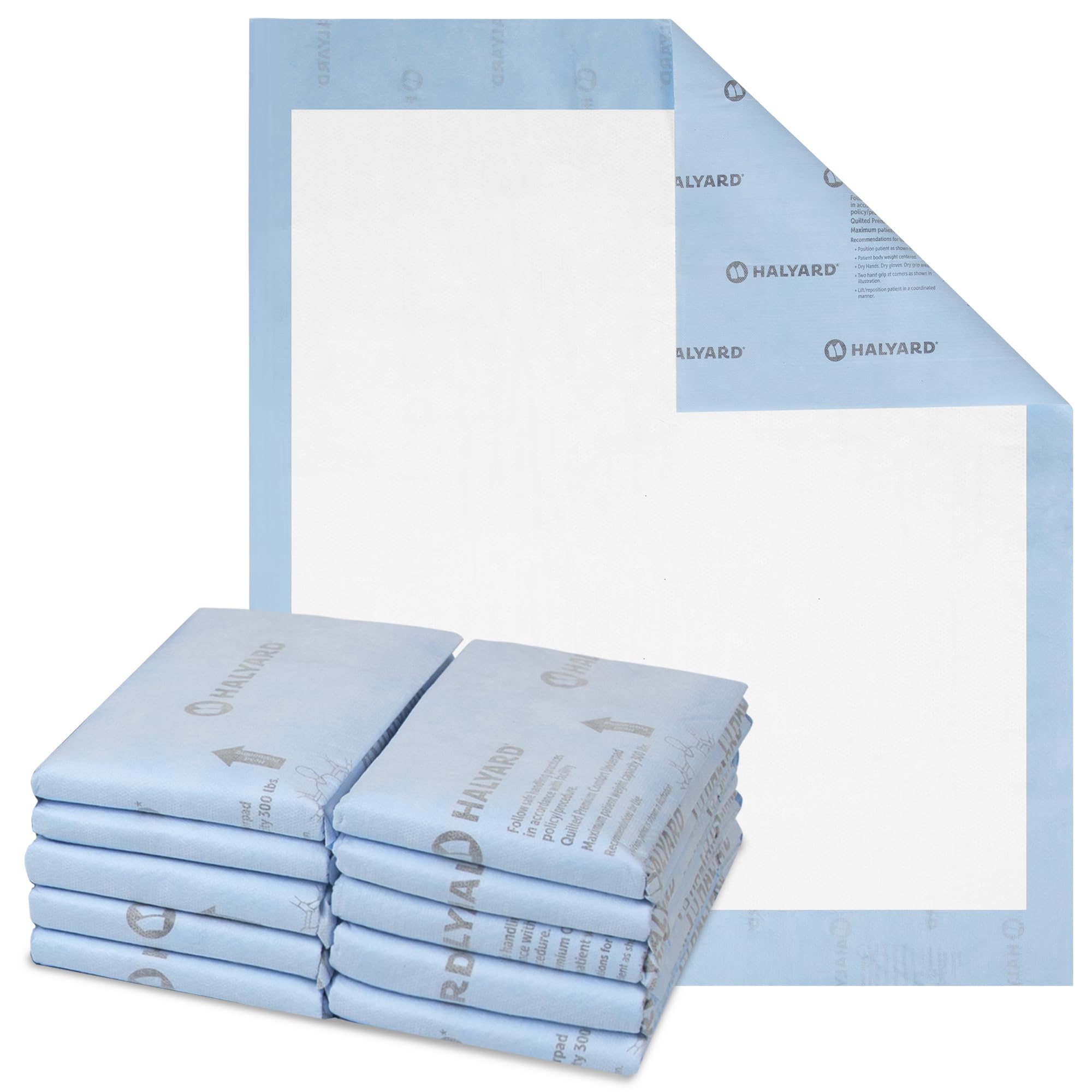 HALYARD Premium Disposable Underpads, 30 x 36 Inches Chux Pads - Blue, Pack of 10 - Incontinence Bed Pads for Adults with Airlaid Core for Moisture and Odor Control