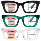 Hubeye Progressive Reading Glasses For Women Oprah Style Blue Light Blocking Computer Multifocus Square Reader （Green+Black+Clear，+1.75）