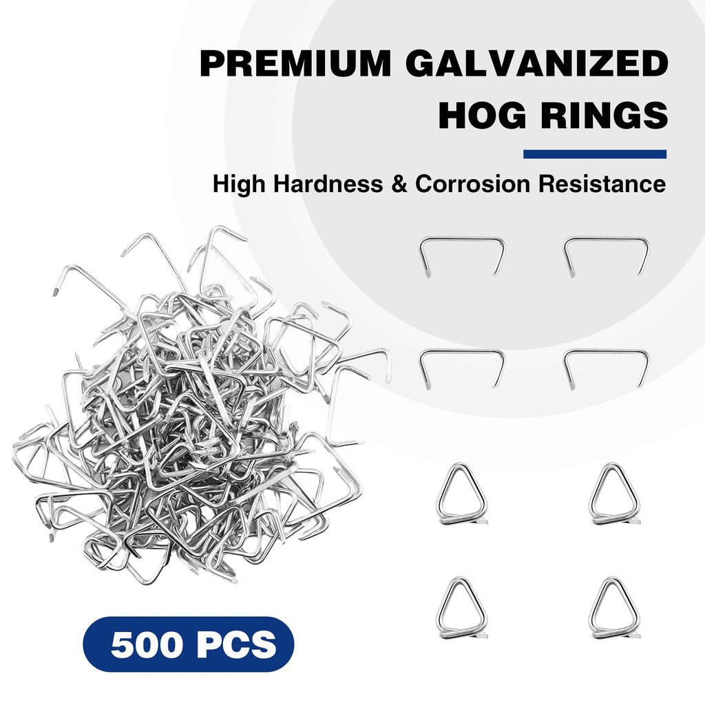 WORKPRO Bent Hog Ring Pliers with 500 Pcs 3/4" Hog Rings, Galvanized Steel Hog Rings Perfect for Furniture Upholstery, Auto Upholstery, Plastic Meat & Sausage Casings