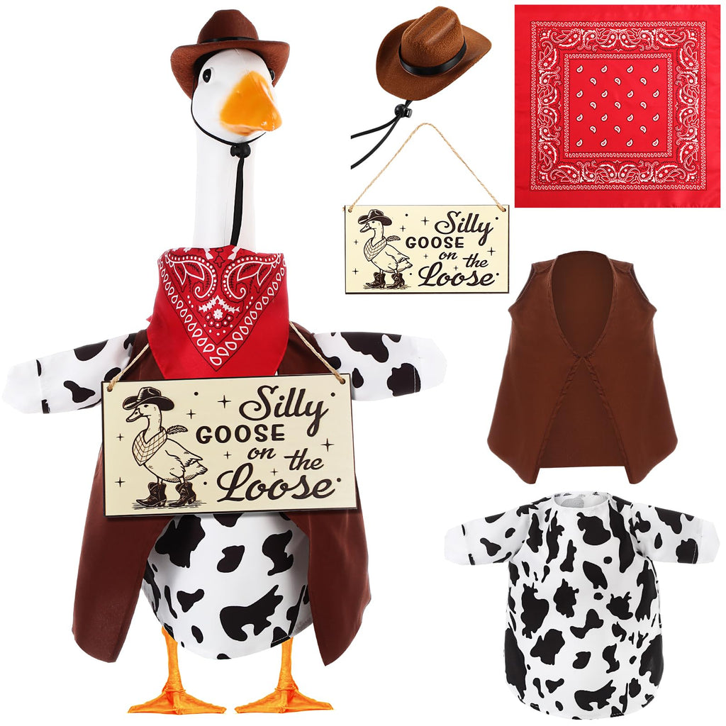 Mindsoft 5Pcs Cowboy Goose Outfit Set, for 23" Statue,Included Sign