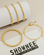 shownee Gold Beaded Bracelet for Women 14K Gold Plated Bracelets Gold Stretch Bead Ball Bracelets Hypoallergenic Stackable Bracelet Set 6.8 inch small Graduation Gift for Her Mothers Day Gifts for Mom
