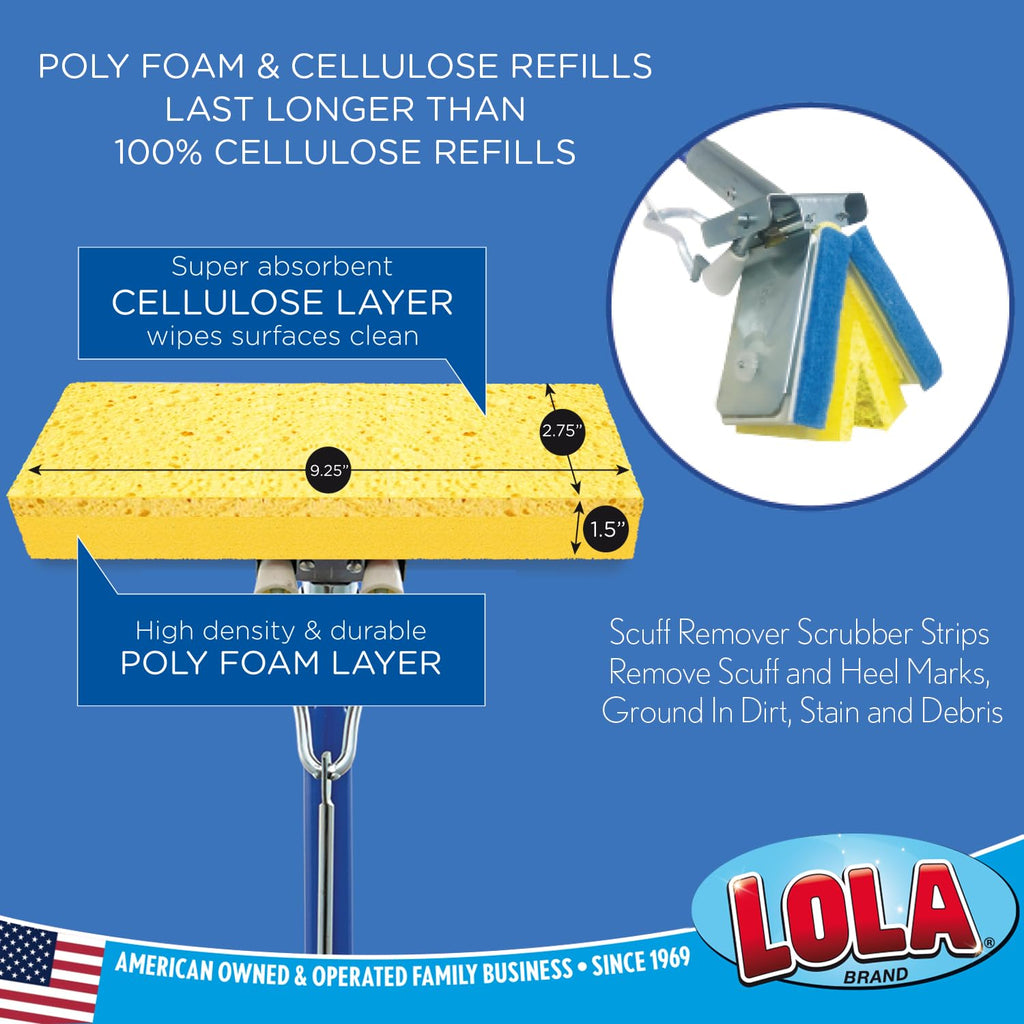 LOLA Cellulose SqueezeMatic Butterfly Sponge Mop Refill, 9", 12 Pack, Floor Cleaning, Comparable w/Quickie Type S Sponge Mop Refill