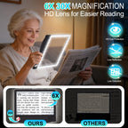 6X 30X Rechargeable Magnifying Glass with Light, Handheld Magnifying Glass for Reading, Large Full Page Magnifier with Light, Lightweight Book Magnifier for Reading Small Prints Seniors Low Vision