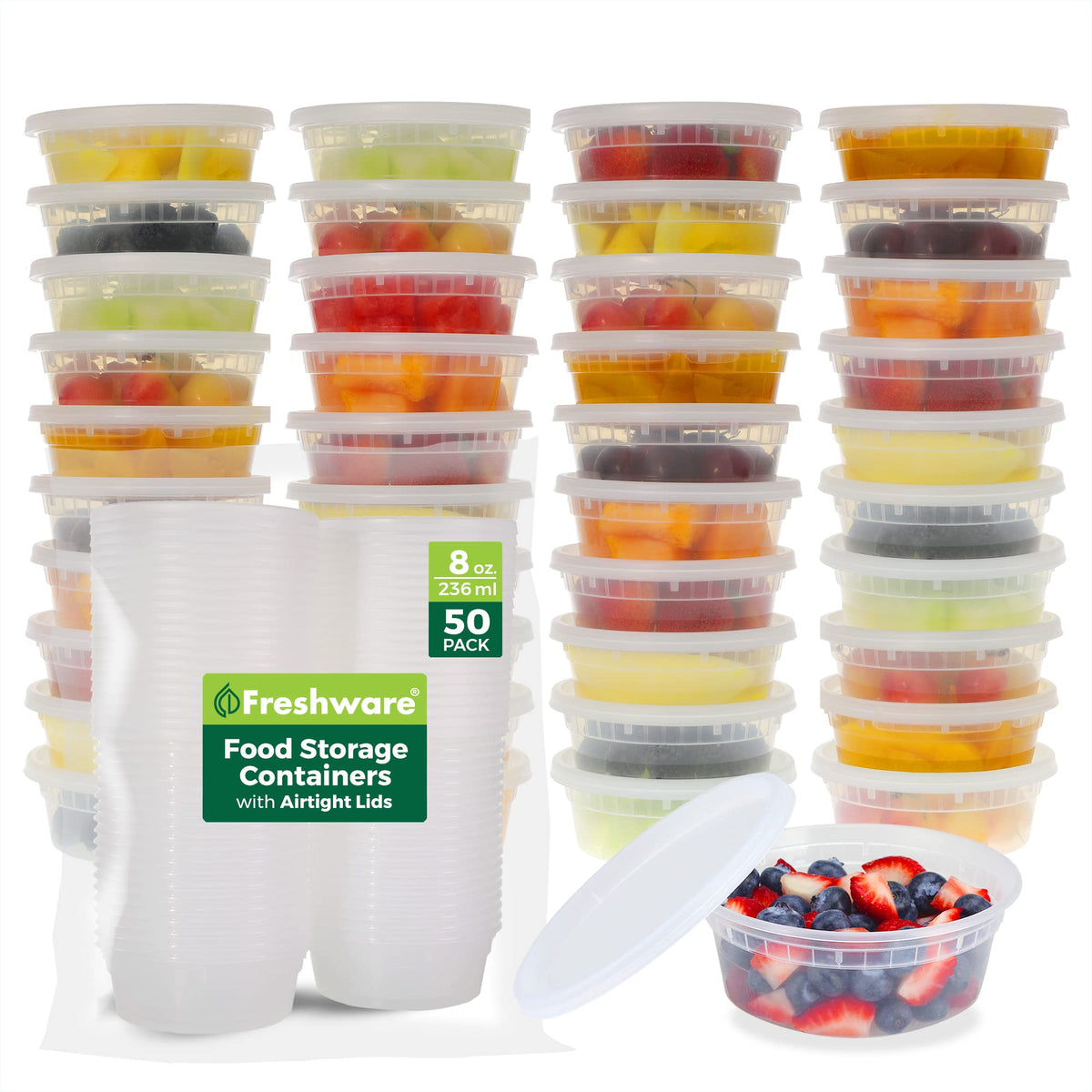 Freshware Food Storage Containers with Lids 8 oz [50 Set] Deli Containers