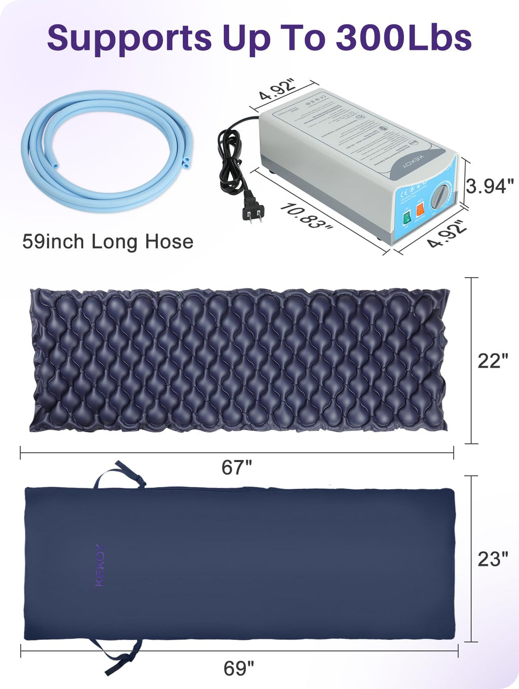 Kekoy Alternating Air Pressure Mattress Pad for Recliner Chair, Upgraded Anti-Slip Design, Pressure Relief Cushion & Bedsore Prevention for Elderly, Quiet Pump, Waterproof Cover for Home Hospital Use