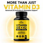 HerbaMe Vitamin D3 5000 IU + K2 with Magnesium Bisglycinate | Complete D3 Activation & Absorption Support Formula | Bone, Muscle & Immune Wellness | 90 Capsules