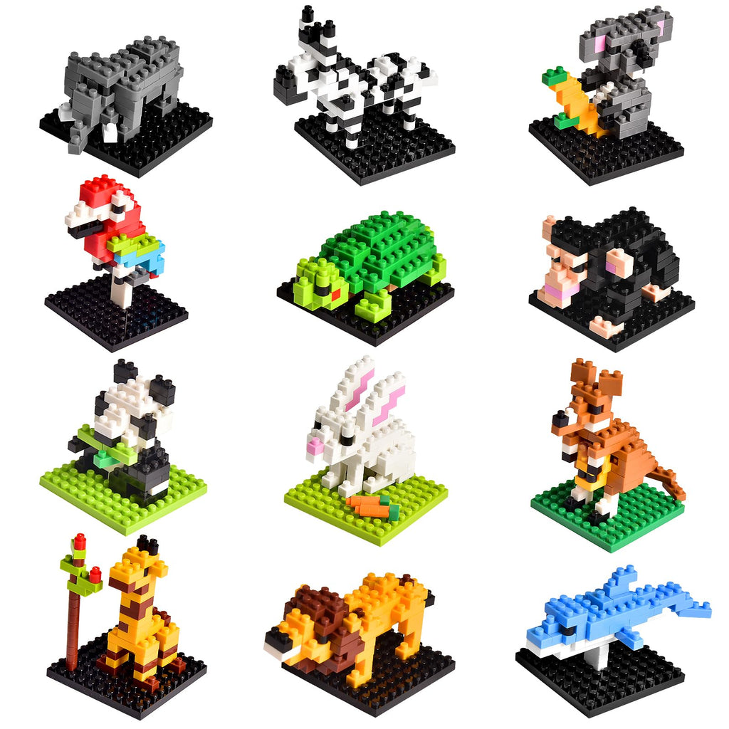 FUN LITTLE TOYS Party Favor for Kids, Mini Animals Building Blocks Sets Goodie Bags Stuffers for Kid, Small Toy Prizes, 12Pack Birthday Party Favor Easter Egg Fillers