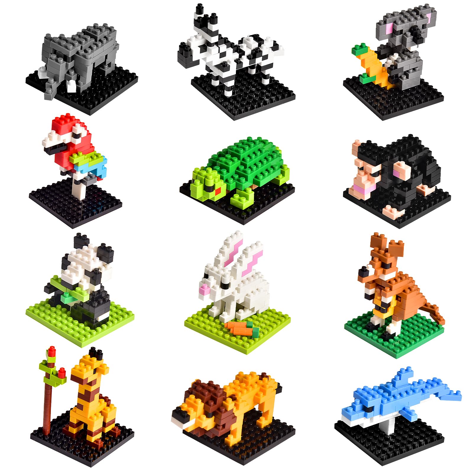 FUN LITTLE TOYS Party Favor for Kids, Mini Animals Building Blocks Sets Goodie Bags Stuffers for Kid, Small Toy Prizes, 12Pack Birthday Party Favor Easter Egg Fillers