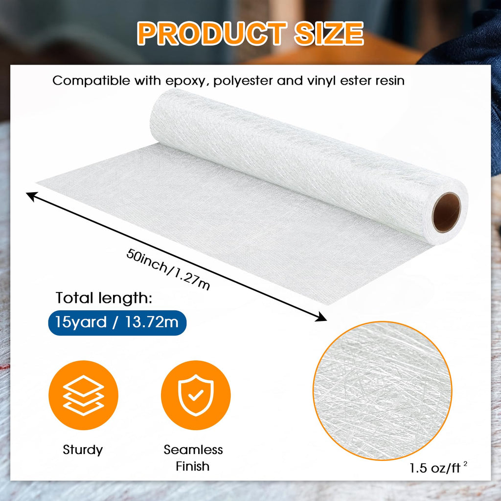 ZXQDRE Fiberglass Chopped Strand Mat Roll, 50" x 540" 1.5 oz CSM Fiberglass Cloth Roll for Boat, Automotive and Roofing | DIY Epoxy & Polyester Compatible Fiber Glass Repair Sheet