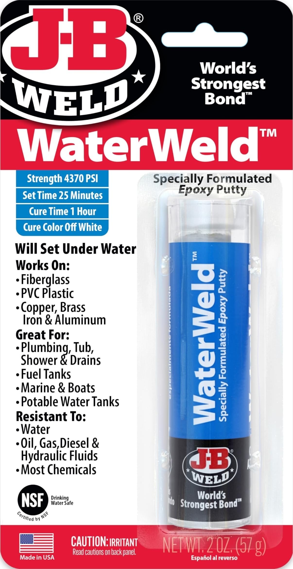 J-B Weld 8277 WaterWeld Epoxy Putty Stick - 2 oz.