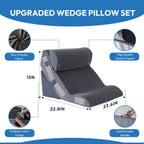 Ahpmeoa 3PCS Wedge Pillow Set for After Surgery, Back Pillow for Bed Sitting up, 10-in-1 Foam Wedge Pillow for Acid Reflux & Back Pain Relief, Post Surgery Pillow for GERD & Snoring, Plush Grey
