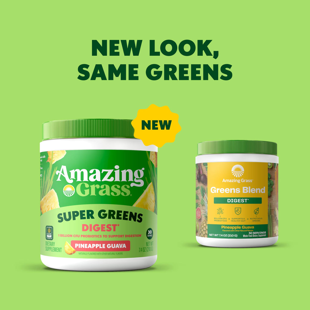 Amazing Grass Super Greens Powder Digest, Organic Greens Blend Smoothie Mix, Digestion Support, Spirulina, Chlorella, Probiotic Drink Mix, Pineapple Guava, 30 Servings, 7.4 Ounce (Packaging May Vary)