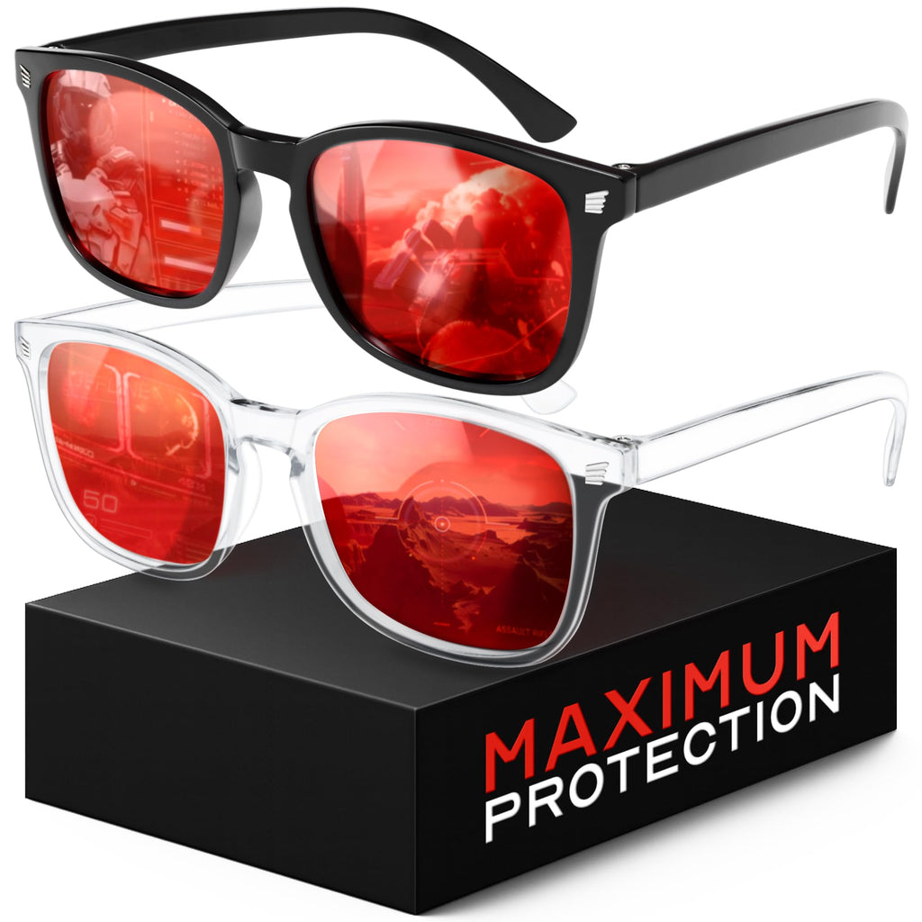 livho Blocking Gaming Glasses Blue Green Light for Computer Sleeping, Dual Coatings Red Lenses, for Women & Men