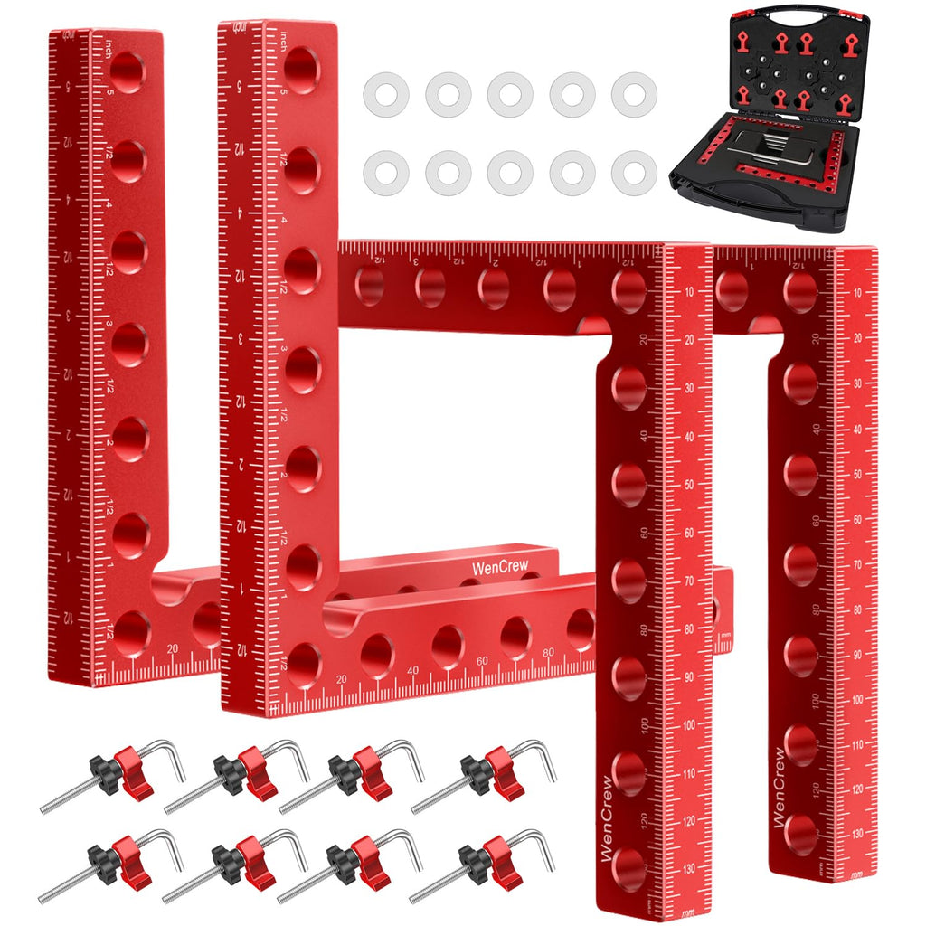Corner Clamps for Woodworking, WenCrew 4pcs 90 Degree Right Angle Clamp 5.5" Aluminum Alloy Clamping Positioning Squares Woodworking Tools for Frame, Box, Drawer, Cabinets, Gifts for Men Dad