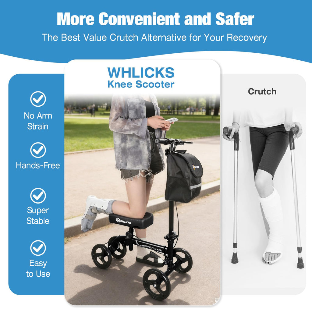 WHLICKS Premium Knee Scooter for Adults for Foot Surgery, Foldable & Steerable Knee Walker with Dual Brakes, Medical Knee Scooter for Broken Foot Injured, Lightweight Leg Scooter for Broken Ankle