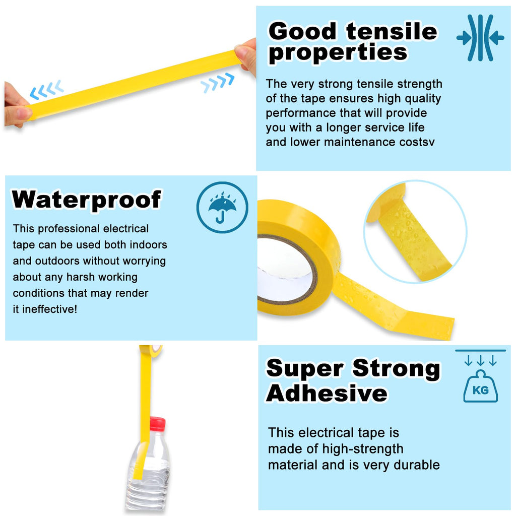 Romeda 9 Pack Electrical Tapes, Electrical Tape Water, Sun, and Oil Resistant, Electrical Tape is Suitable for Most Domestic, Commercial, and Industrial environments - Yellow