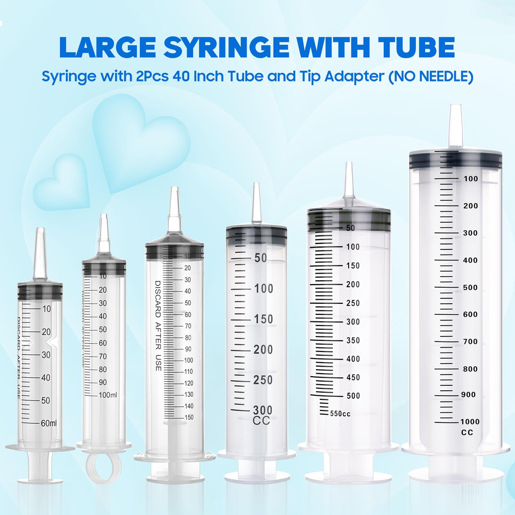300ml/cc Syringes with Tube 40 Inch Handy Plastic Tubing and Adapter Tip