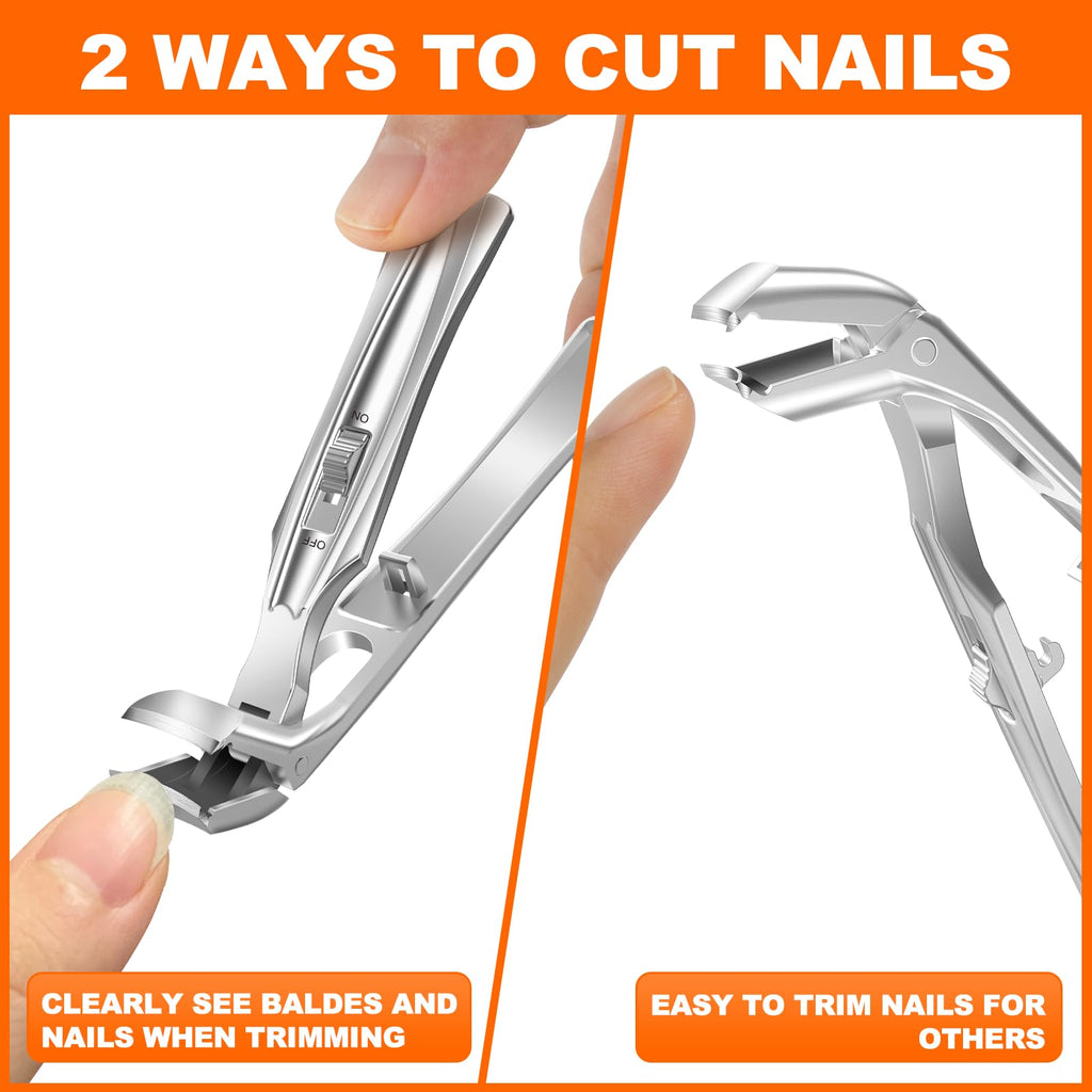 Toenail Clippers for Seniors Thick Toenails, Upgrade Angled Head Large Toe Nail Clippers for Men with Wide Jaw Opening, Sharp Heavy Duty Fingernail Clipper Cutter with Catcher Long Handle - Silver