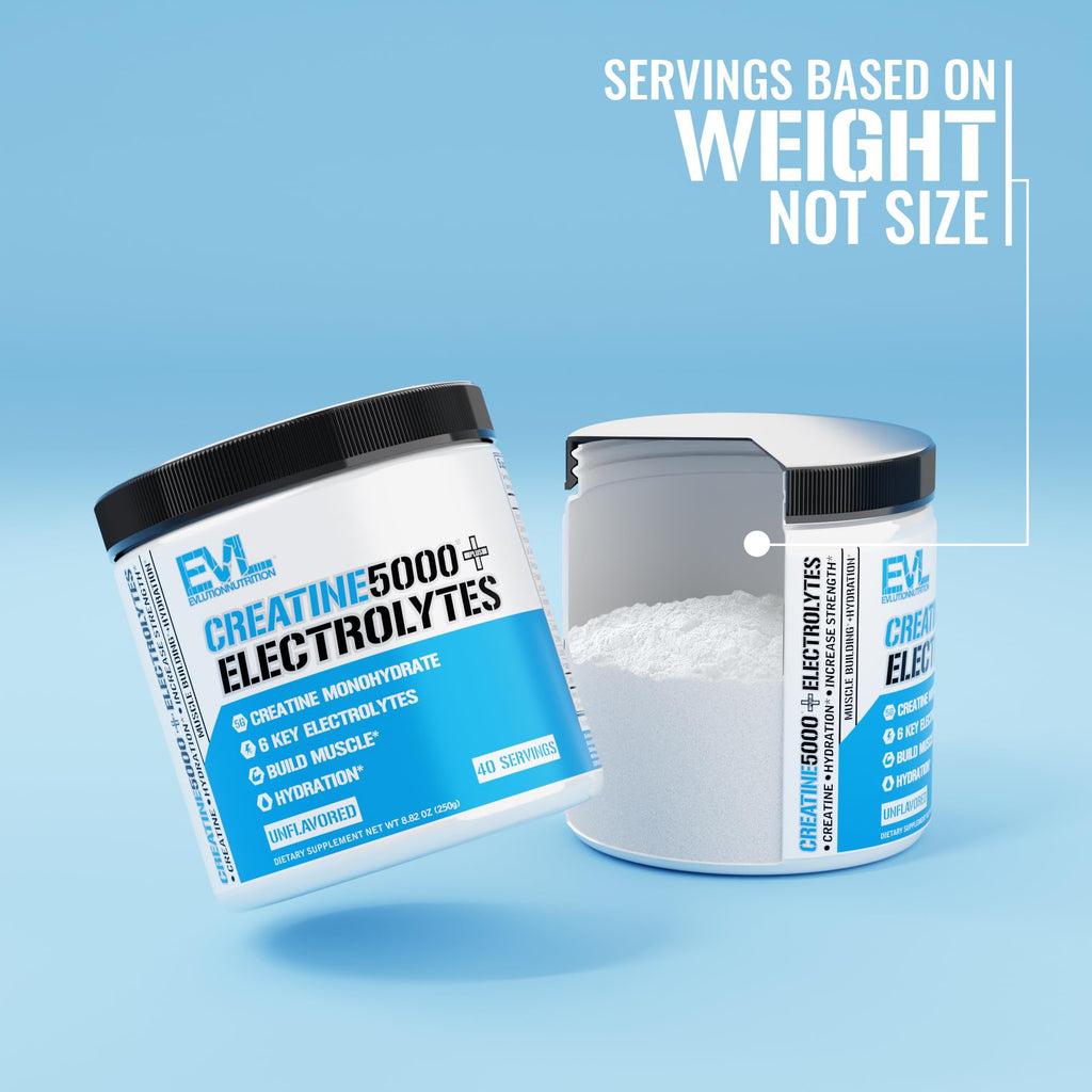 Evlution Nutrition Creatine 5000 + Electrolytes - Supports Faster Recovery, Lean Muscle Growth & Hydration - 5g Creatine Monohydrate & 6 Key Electrolytes Per Serving - 40 Servings - Unflavored Powder