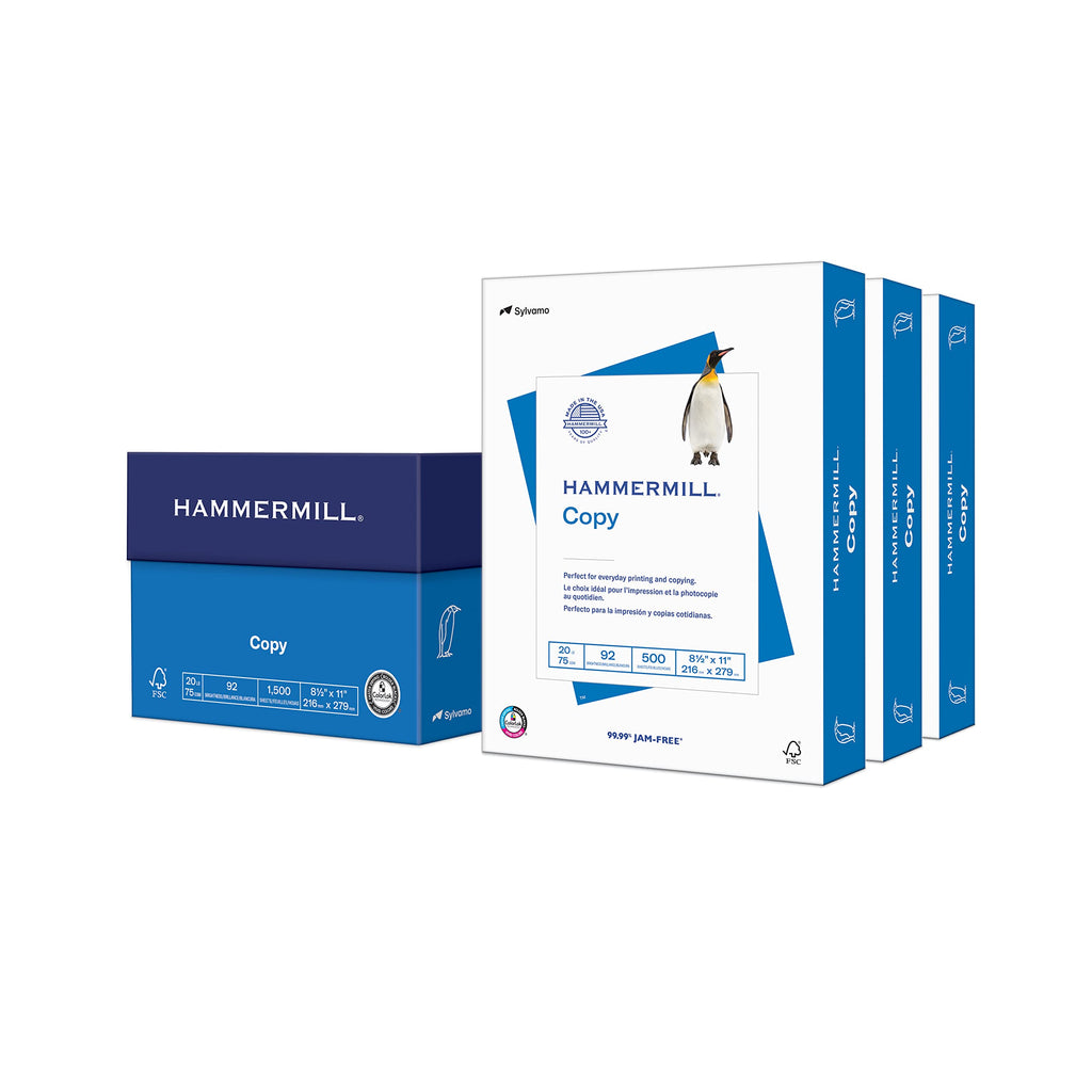 Hammermill Printer Paper, 20 lb Copy Paper, 8.5 x 11-3 Ream (1,500 Sheets) - 92 Bright, Made in the USA
