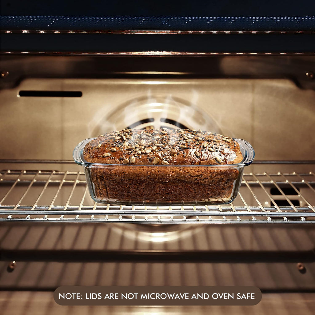Razab LARGE 7.6 Cups/1800 ML/1.9 Qt Glass Loaf Pan with Lids - Meatloaf Pan BPA free Airtight Lids Grip Handle Easy Carry, Microwave and Oven Safe - Loaf Pans For Baking Bread, Cakes, Glass Loaf Pan