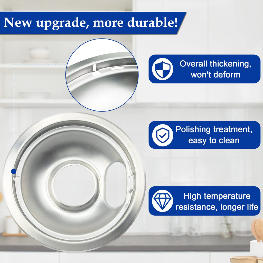 Mejiao 4 Pack (2) 6" & (2) 8" Electric Stove Burner Covers, Replacement Chrome Drip Pans for Whirlpool W10278125 W10196405 W10196406