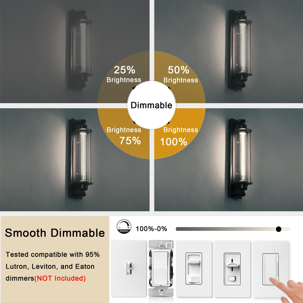 NOVELUX 11.8IN 1000LM 5000K Daylight White Light Bulbs E26 Base, T10 T9 Edison Bulbs Dimmable 8W, AC 120V 100 Watt Equal Filament Bulb, Vintage Clear Glass Long Tubular LED Bulb, UL Certified - 4Pack