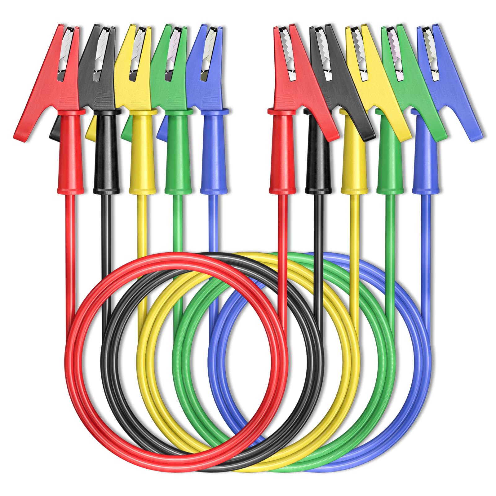 Goupchn Alligator Clips Electrical Test Leads Dual Ended Crocodile Wire Cable with Full-wrap Insulating Clips Flexible Copper Cable Wire 5PCS for Electrical Testing 3.3ft/1m