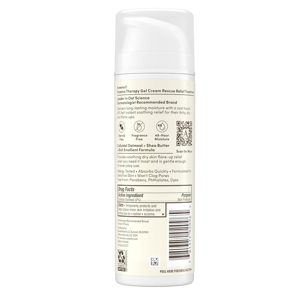 Aveeno Eczema Therapy Rescue Relief Treatment Gel Cream, Daily 2% Colloidal Oatmeal Skin Protectant Formula Instantly Soothes & Cools Itchy Dry Skin Flare-Ups, Steroid & Fragrance Free, 5.0 oz
