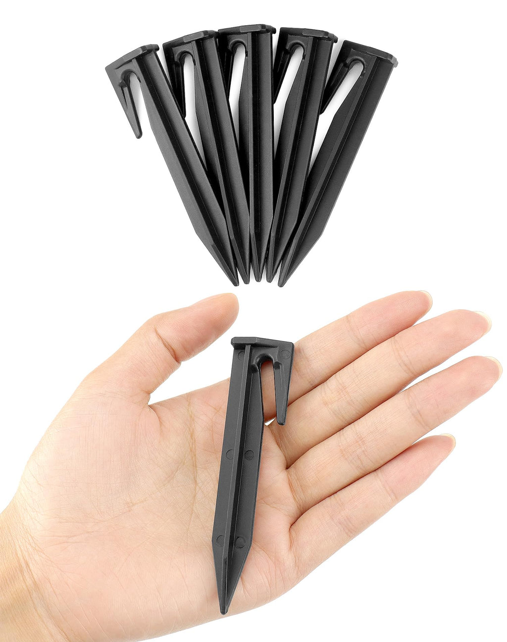 QWORK Plastic Boundary Wire Stakes, 200 Pcs, 3.35in, Black, Bayonet Tip, Garden Edging, Lawn Nails, Wire Pegs, Landscape Anchoring Spikes, Pet Fence, Mower Compatible