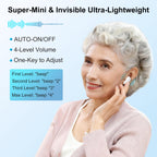 Hearing Aids, Miniature Hearing Amplifiers for Adults Seniors Noise Cancelling, Rechargeable Hearing Aids with Crystal Clear Sound, and LED Power Display（White-Green)