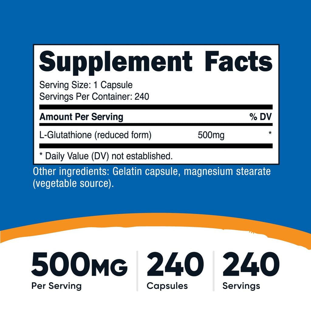 Nutricost Glutathione Capsules 500mg, 240 Capsules - Gluten Free, GMO Free