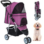 BestPet 3Wheels Pet Dog Stroller for Folding Lightweight Cat Travel Stroller with Cup Holder,Purple