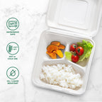 Freshware Clamshell Food Containers with Lids [9x9"] 3-Compartment 50-Pack, Disposable To Go Containers, Biodegradable Sugarcane To Go Boxes - Paper Containers - Microwave & Freezer Safe, Stackable