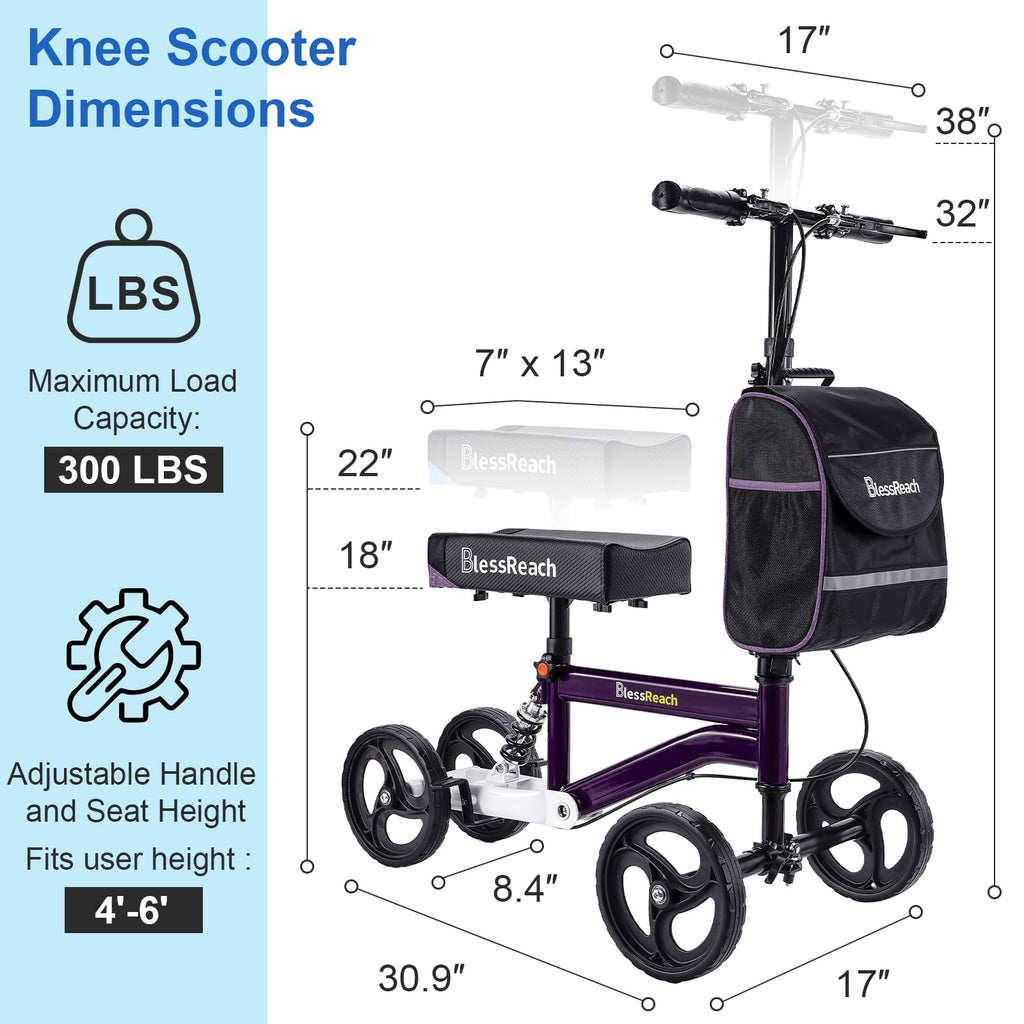 Economy Knee Scooter, Steerable Knee Walker, Foldable Knee Scooters for Foot Injuries Adult Best Crutches Alternative (Purple)