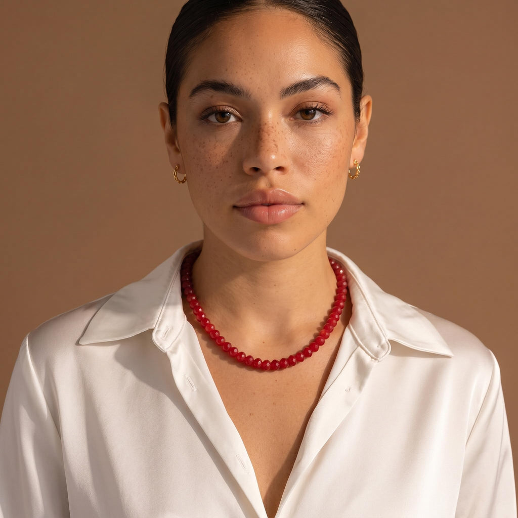 Badu Red Gemstone Beaded Necklace for Women Natural Stone Bead Beach Choker Necklace Fashion Trendy Jewelry Gifts