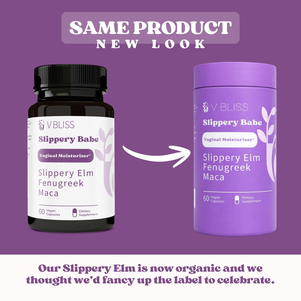 V Bliss Slippery Babe Vaginal Moisturizer Capsules | Relieves Vaginal Dryness with Slippery Elm, Fenugreek, & Maca | Once Daily, 60 Capsules
