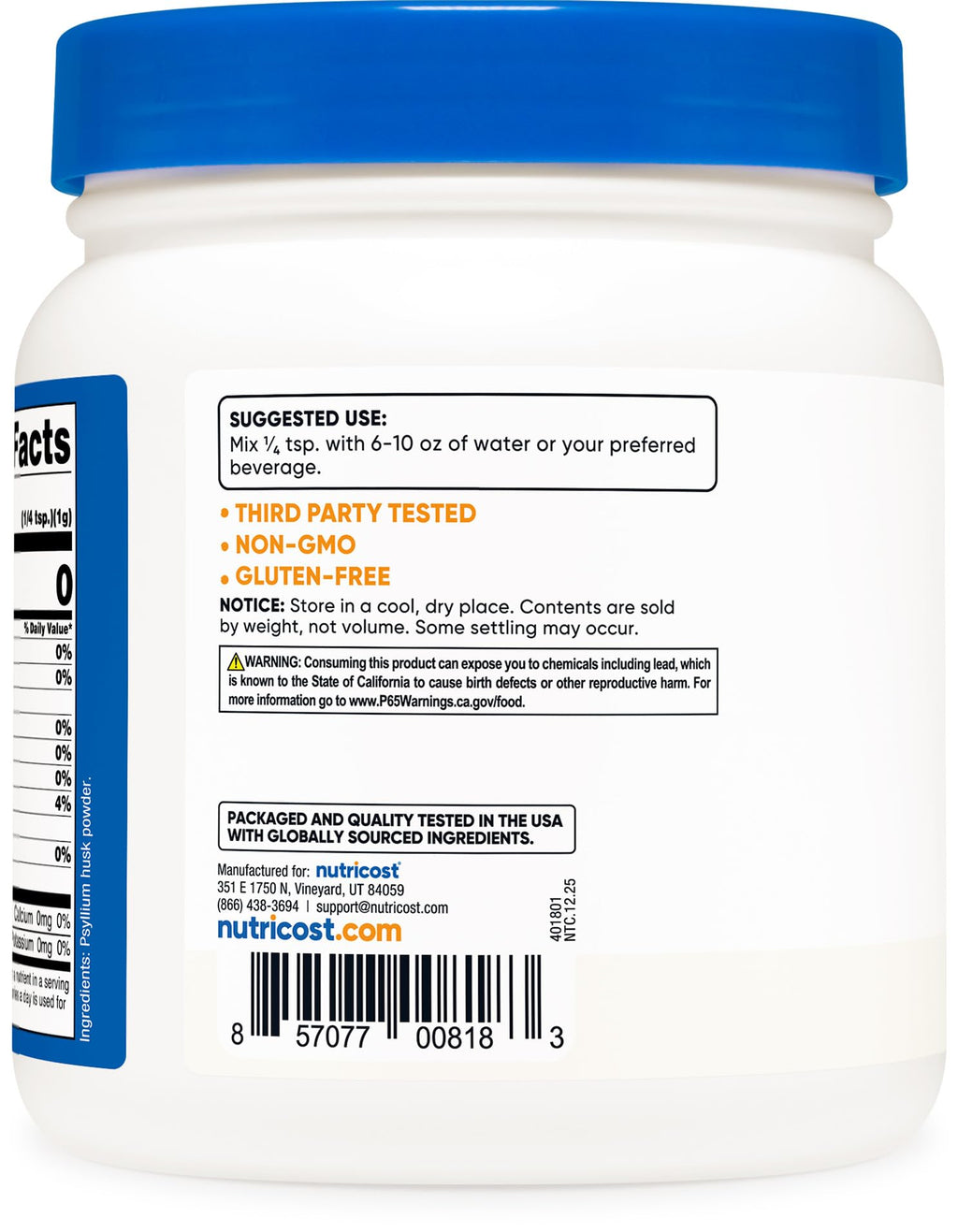 Nutricost Psyllium Husk Ground Powder (1lbs) - Gluten Free and Non-GMO