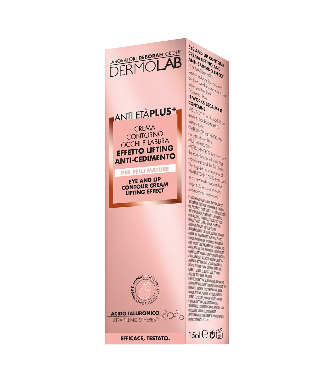 DERMOLAB Eye and Lip Contour Cream with Lifting and Anti-Sagging Effect for Mature Skin 15 ml (0.5 Fl Oz), 1 unit - Made in Italy