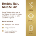 Solgar Biotin 10000 mcg Vegetable Capsules Energy Metabolism Promotes Healthy Skin Nails Hair Super High Potency NonGMO Vegan Gluten Free Dairy Free Kosher Servings, Standard Packaging, Unflavored, 120 Count