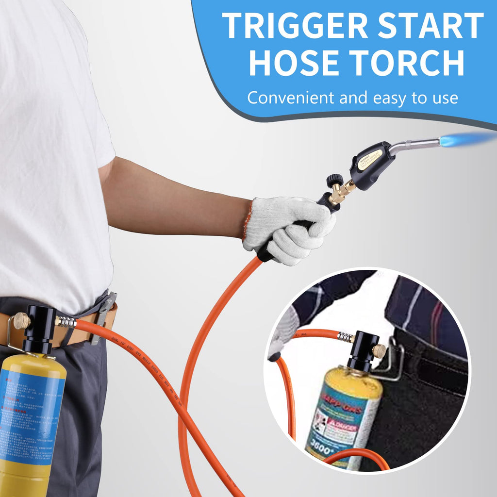 TAUSOM Propane Torch Hose Kit 3.6Ft, Mapp Map Gas Torch Kit Trigger Start, Adjustable Heat Knob Near Torch Head Stainless Steel, Soldering Torch -with Hook
