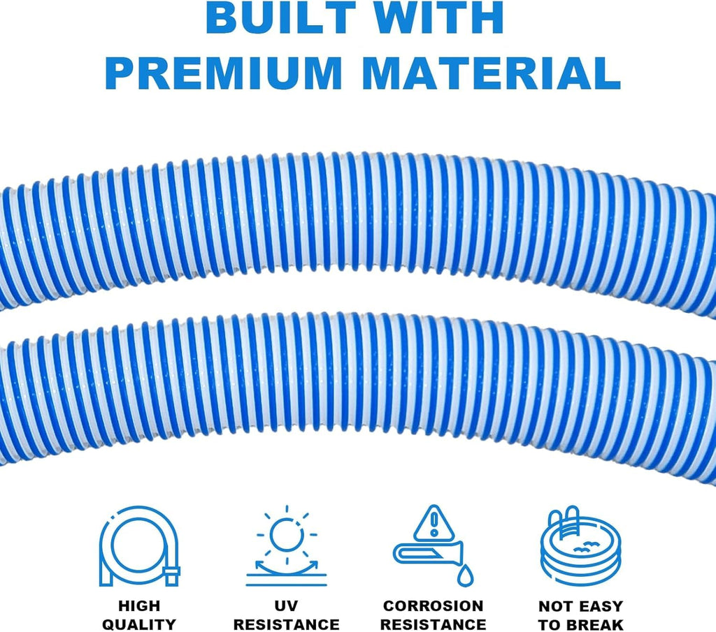 Poolvio Pool Vacuum Hose 33 Feet (10 x 40 Inch), 1.5 Inch Cuffs, Compatible with Most Inground Pool Automatic Cleaners, Blue