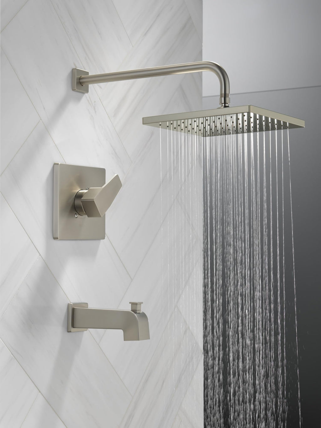 Delta Faucet Modern Raincan Square Single-Function Tub and Shower Trim Kit Brushed Nickel, Tub Faucet Set, Rainfall Shower Head, Spotshield Stainless T14468-SP-PP (Valve Not Included)
