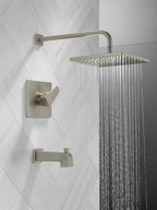 Delta Faucet Modern Raincan Square Single-Function Tub and Shower Trim Kit Brushed Nickel, Tub Faucet Set, Rainfall Shower Head, Spotshield Stainless T14468-SP-PP (Valve Not Included)