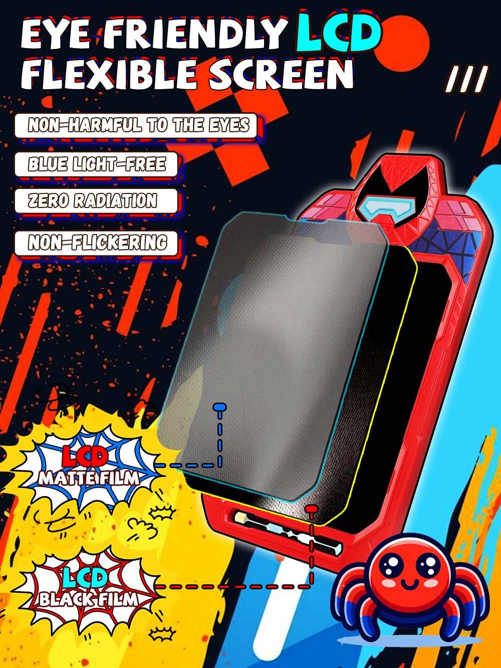 Fullware LCD Writing Tablet for Kids 10 Inch Spider Hero for Toddler 3+